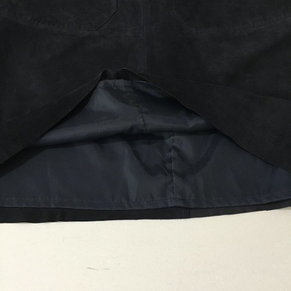 Warehouse-Leather Navy Blue Suede A Line Skirt Below Knee Size 6 - Picture 10 of 11